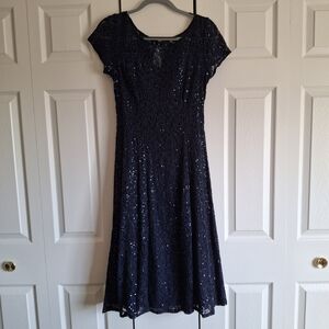 SLNY Navy Sequin Midi Dress
